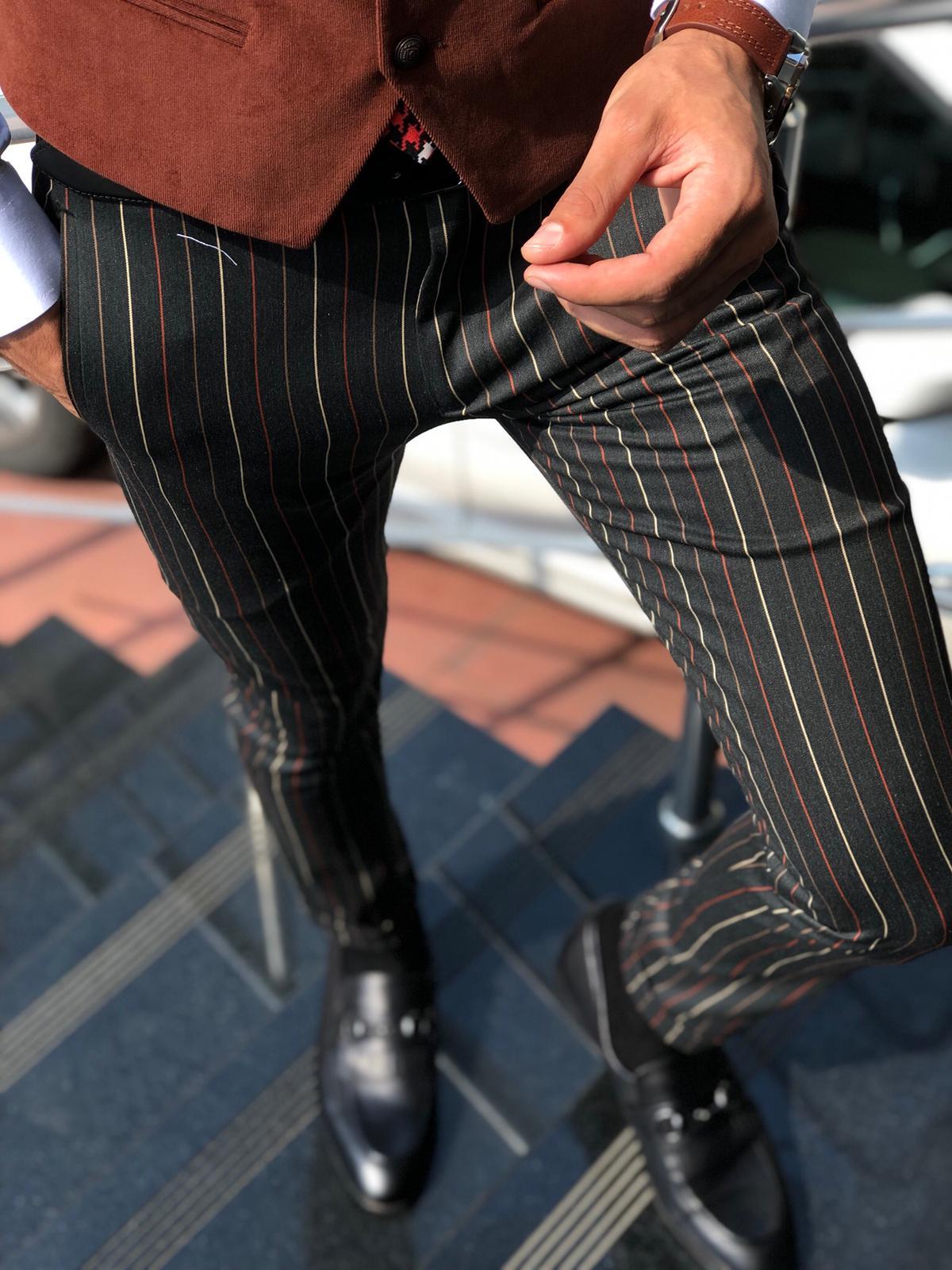 Melik Slim-fit Striped Pants Black