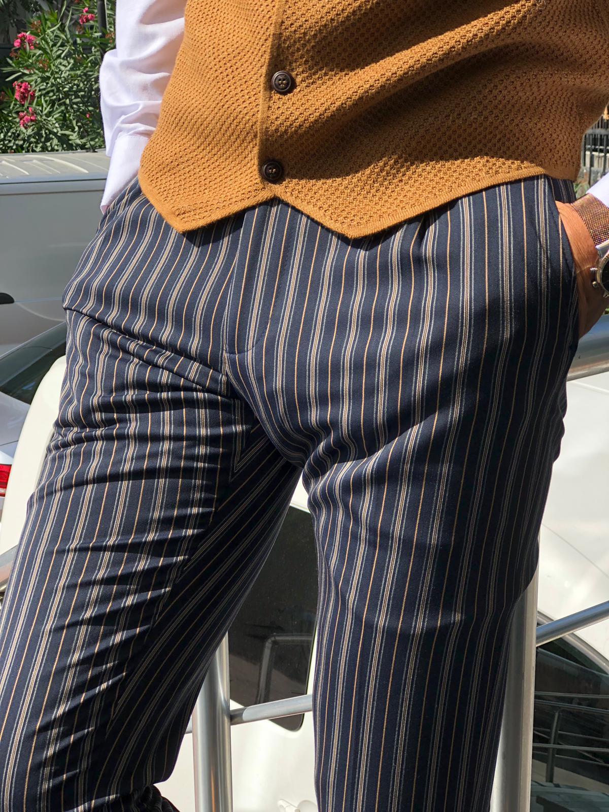 Mason Slim-Fit Striped Pants Blue