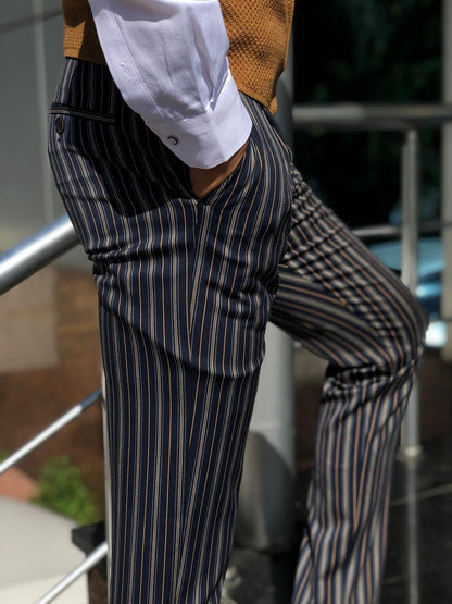 Mason Slim-Fit Striped Pants Blue