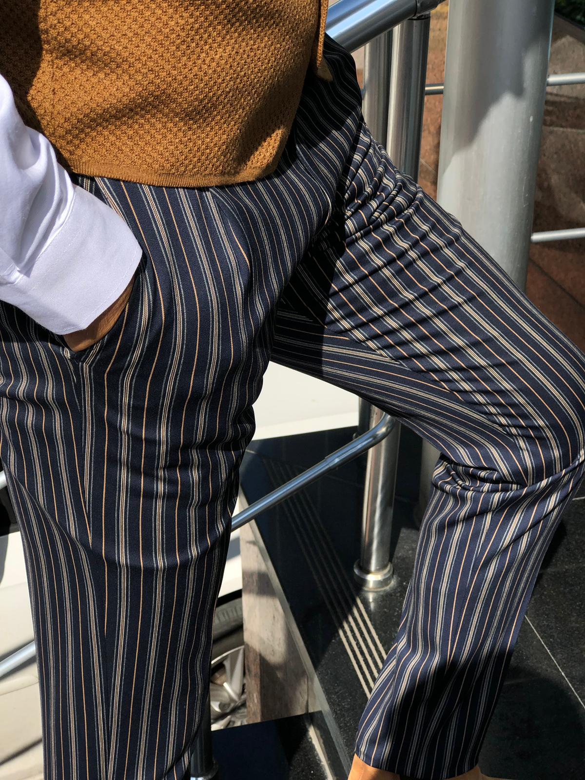 Acne Studios: Black-Grey Striped Pants | Men's Designer Clothes | MICHEL  BRISSON