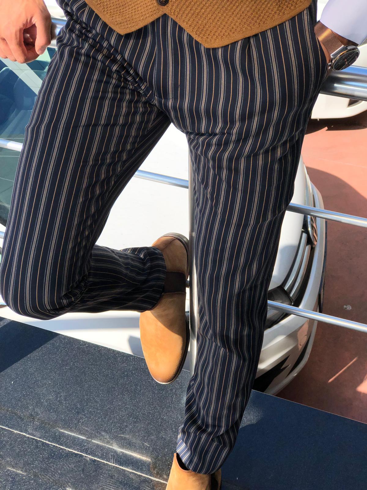 Mason Slim-Fit Striped Pants Blue