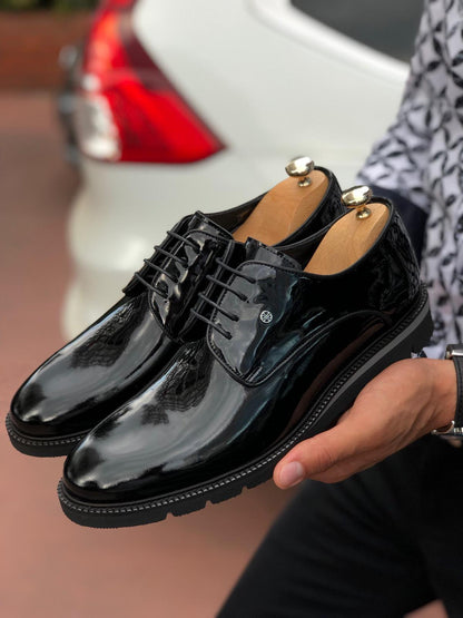 Patent Lace-up Leather Shoes Black