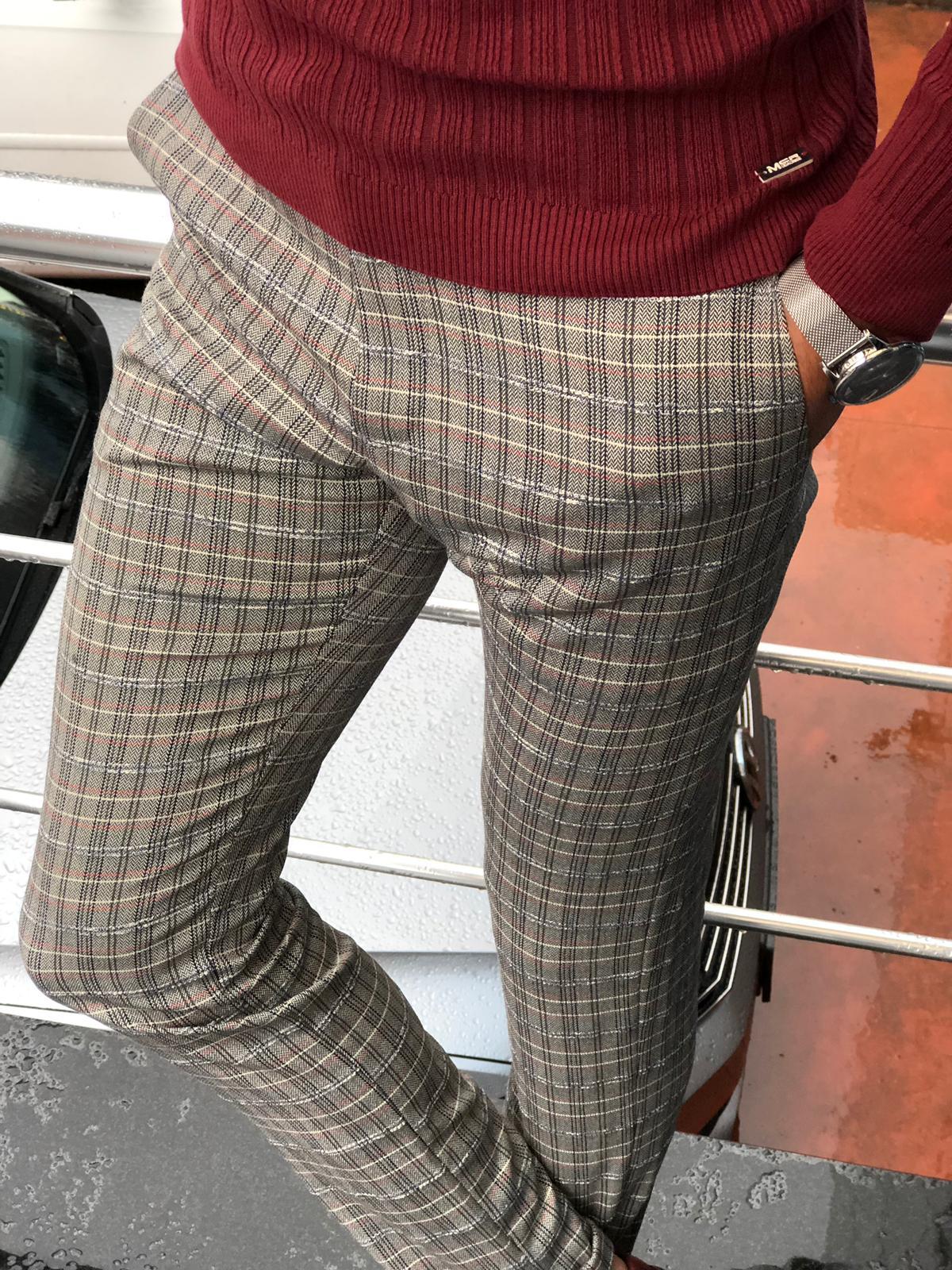 Major Slim-Fit Plaid Pants Grey