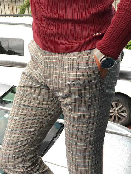 Major Slim-Fit Plaid Pants Grey