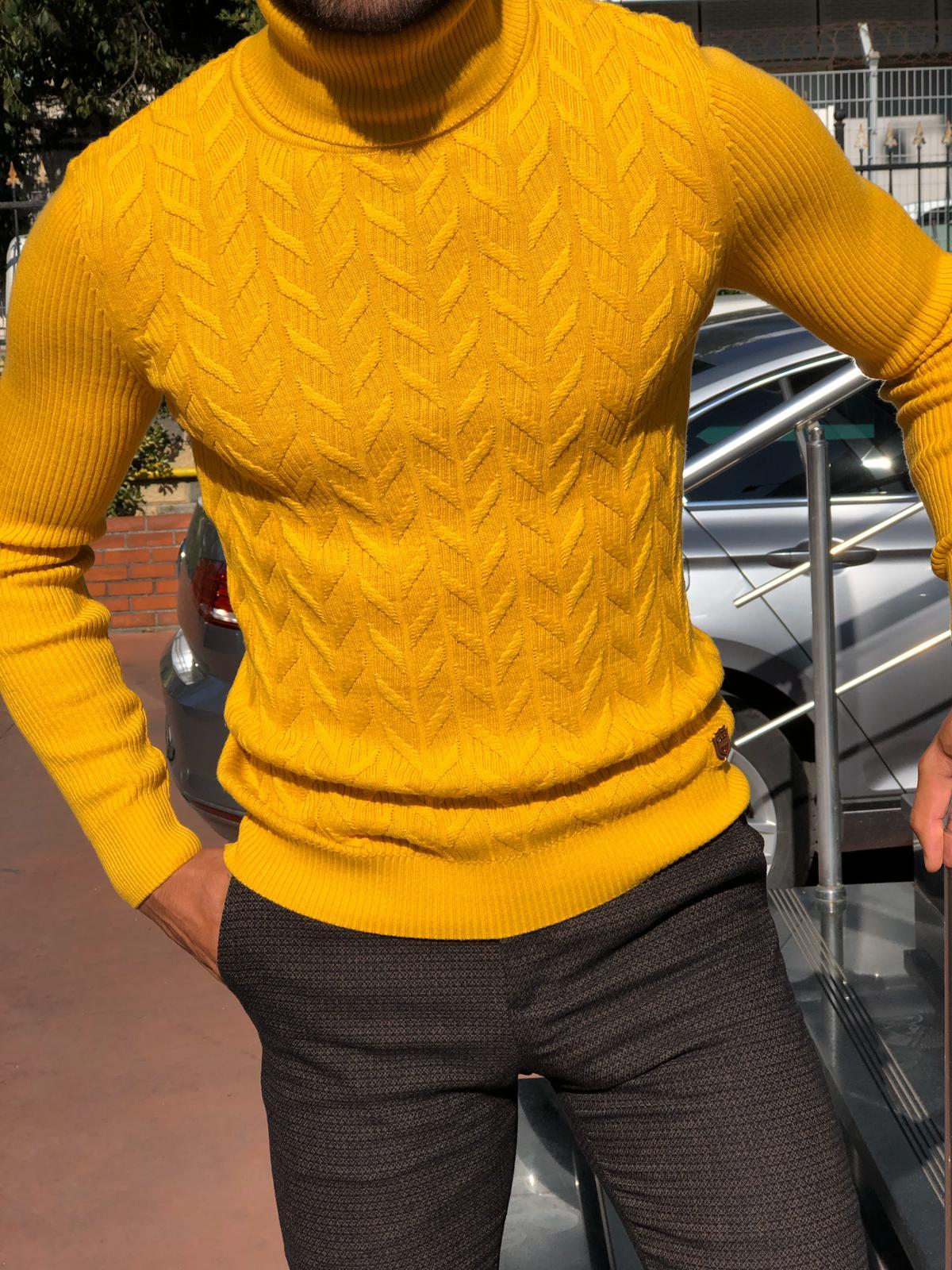 Calvin Slim-Fit Turtleneck Knitwear Yellow