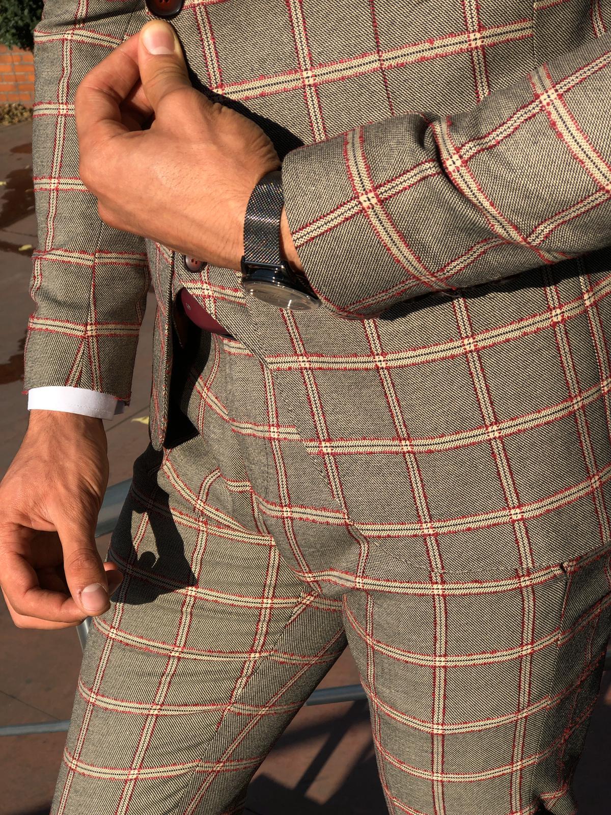 Toni Slim-Fit Plaid Suit Vest BURGUNDY