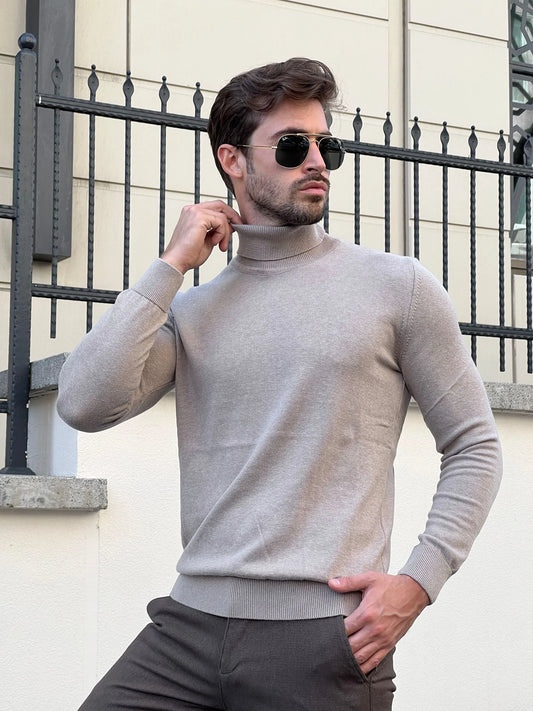Stefano Slim Fit Beige Turtleneck Sweater
