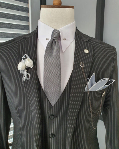 Argo Dark Gray Slim Fit Notch Lapel Wool Suit – BRABION