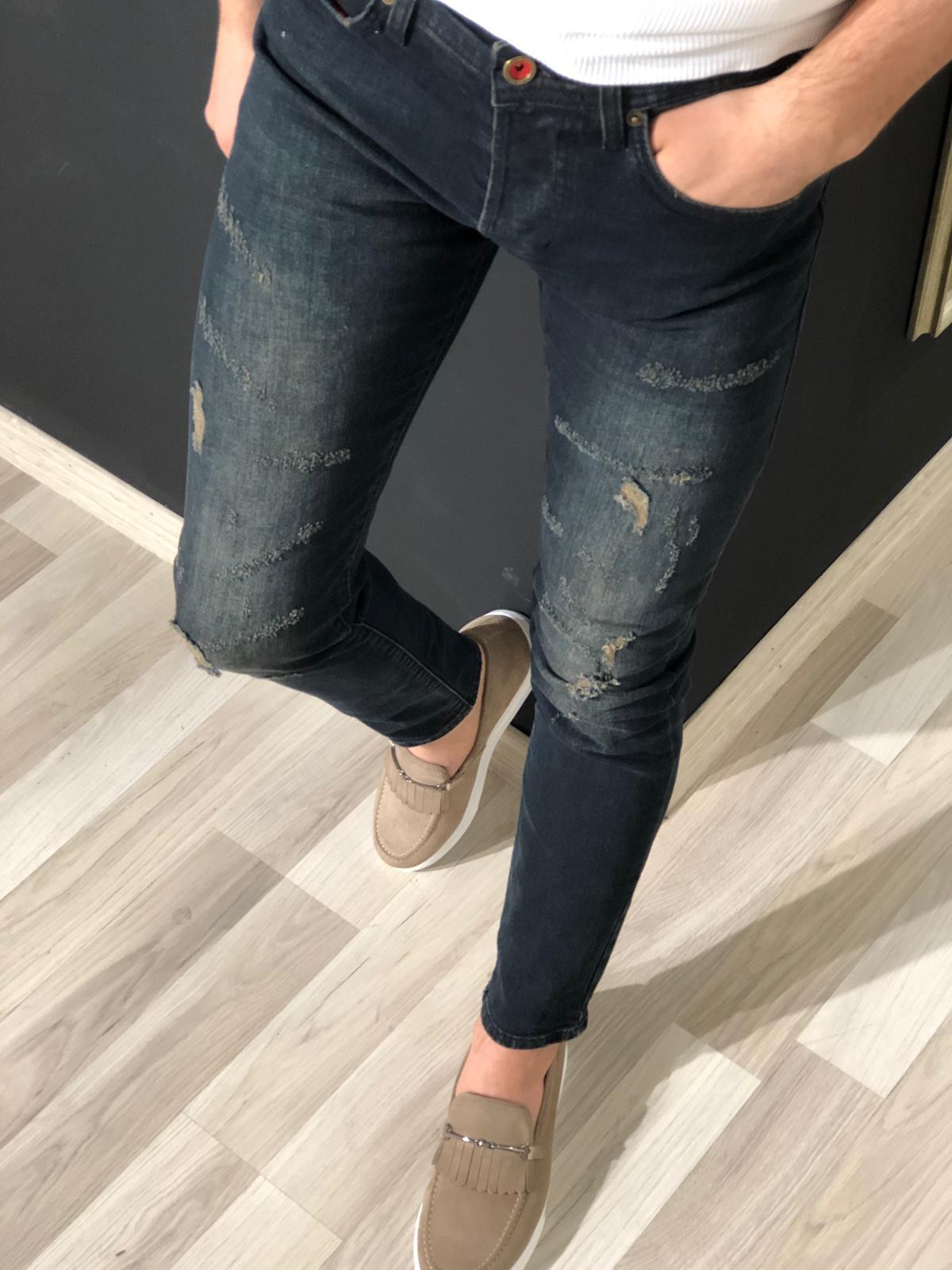 Heritage Navy Ripped Slim Jeans