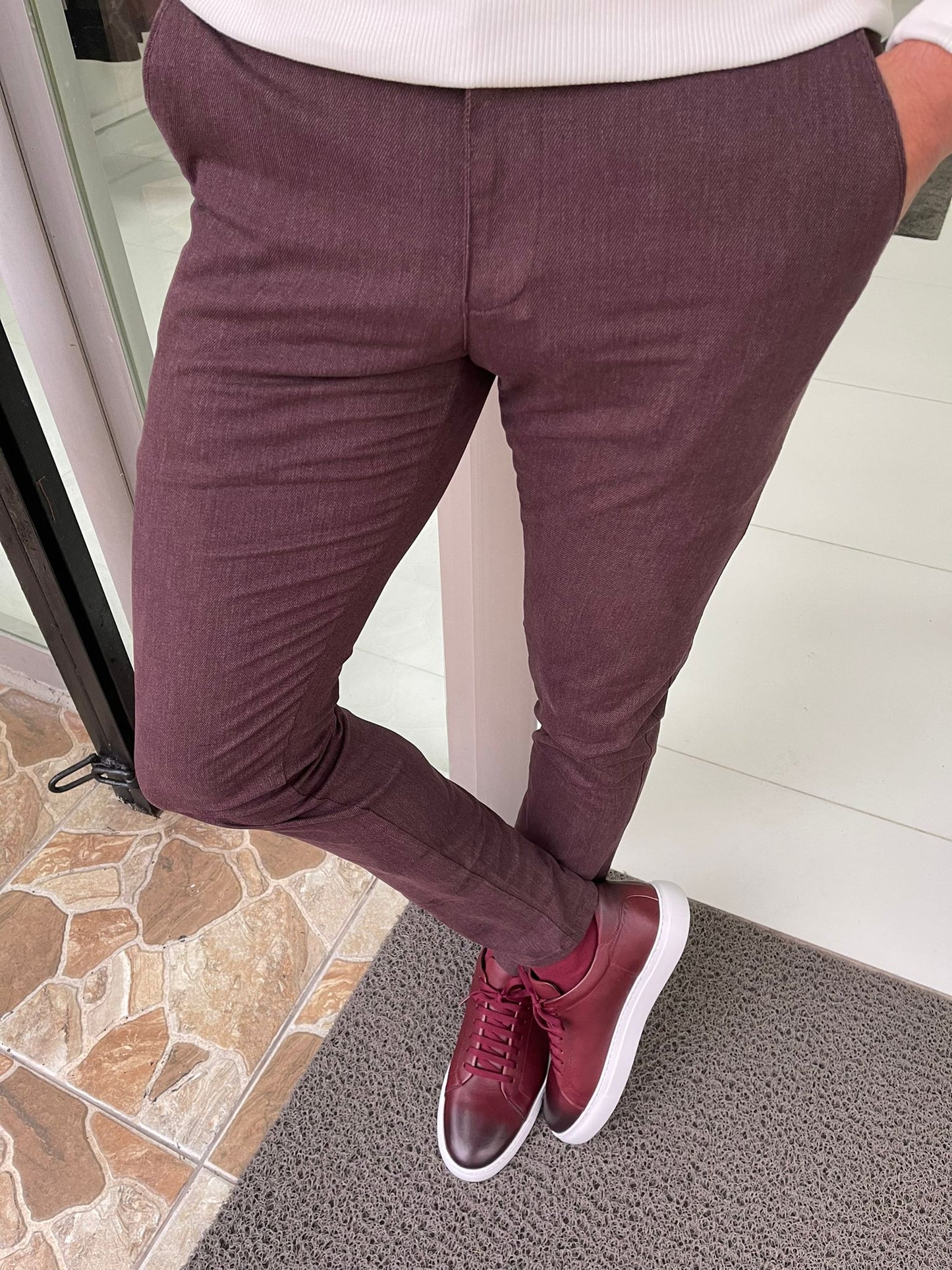 Oslo Burgundy Slim Fit Cotton Lycra Pants