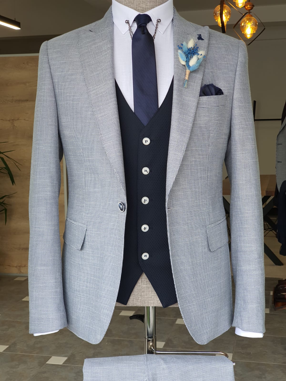 Boston Gray Slim Fit Peak Lapel Suit