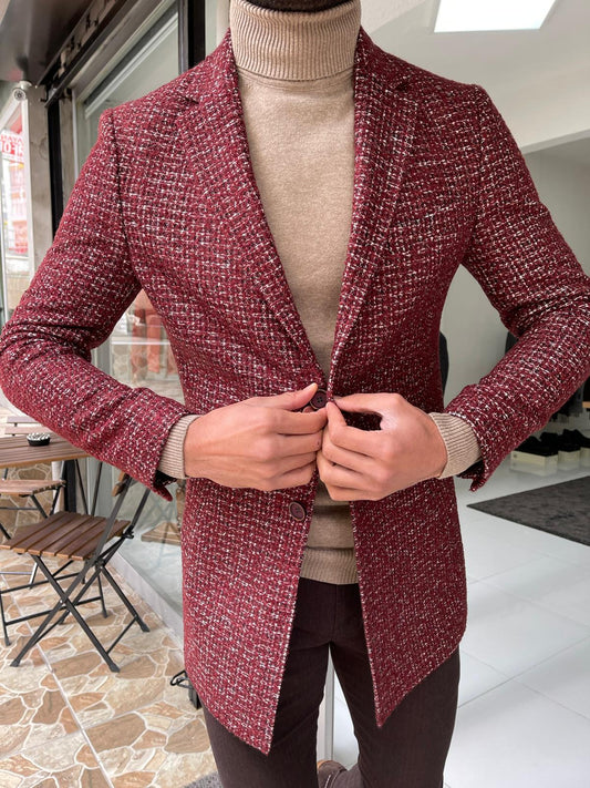 Melbourne Burgundy Slim Fit Wool Long Coat