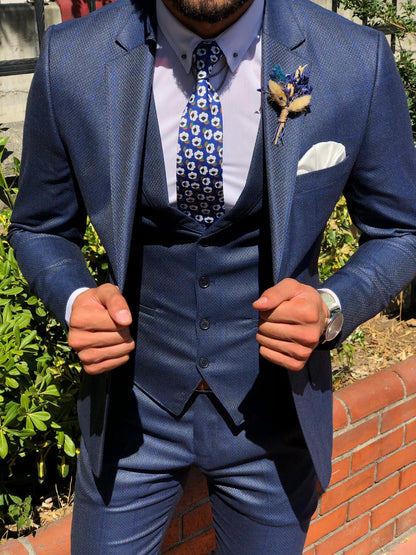 Calvin Navy Pattered Slim-Fit Suit