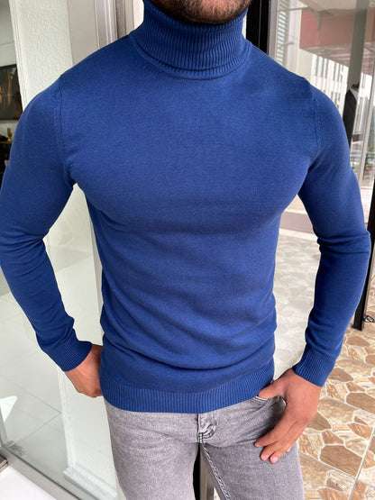 Capel Blue Slim Fit Turtleneck Sweater