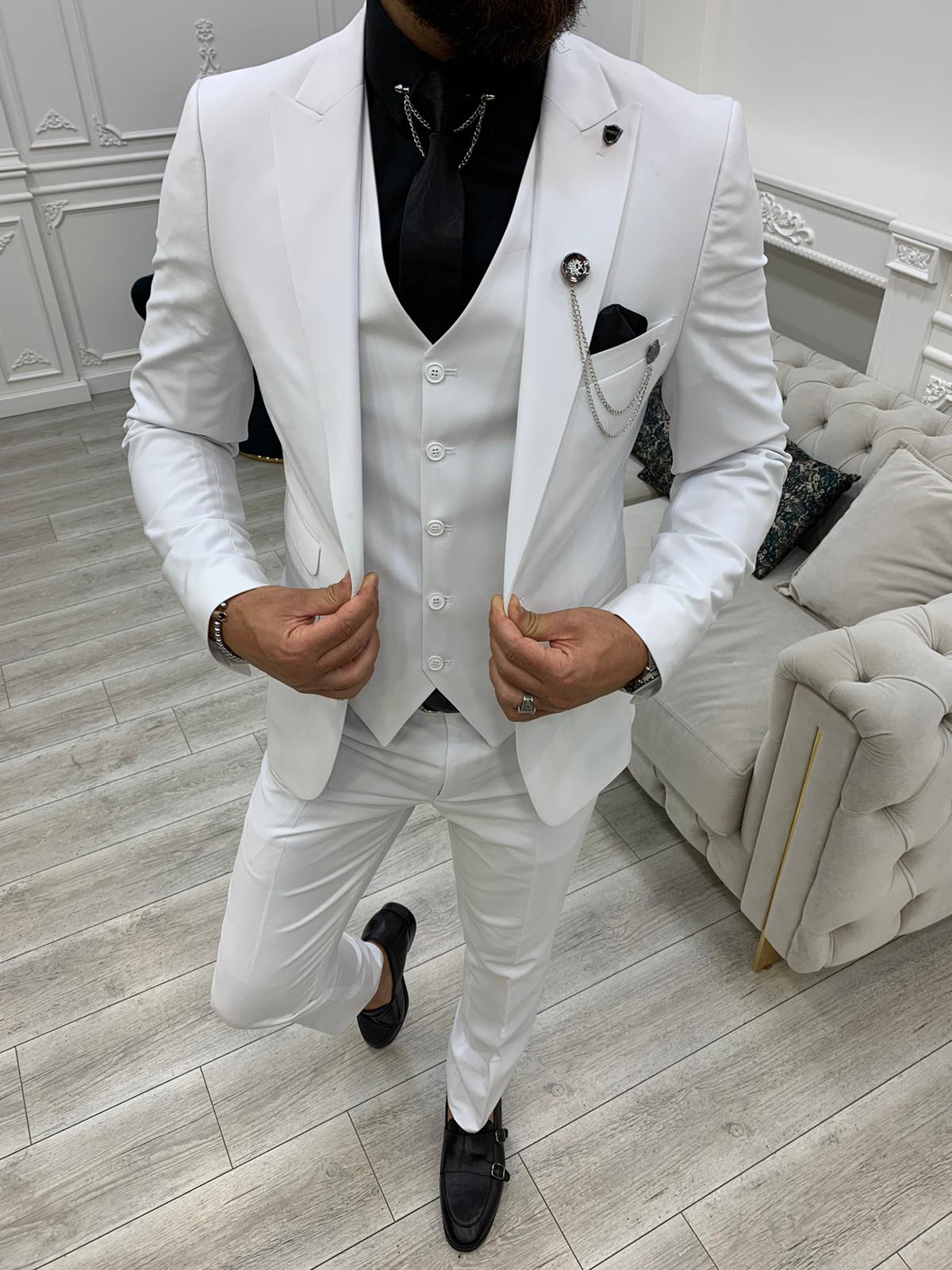 Vince White Slim Fit Peak Lapel Suit