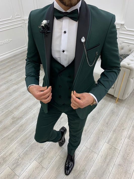 Torino Green Slim Fit Velvet Peak Lapel Tuxedo