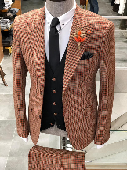 Daniel Camel Plaid Patterned Suit