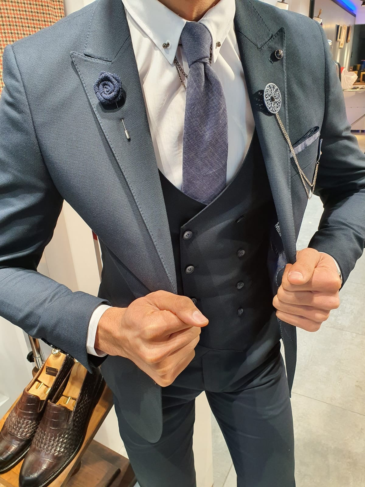 Olympia Dark Blue Slim Fit Suit
