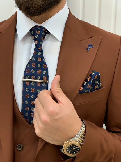 Amato Rust Brown Slim Fit Peak Lapel Suit