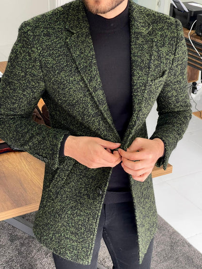 Melbourne Khaki Slim Fit Wool Long Coat