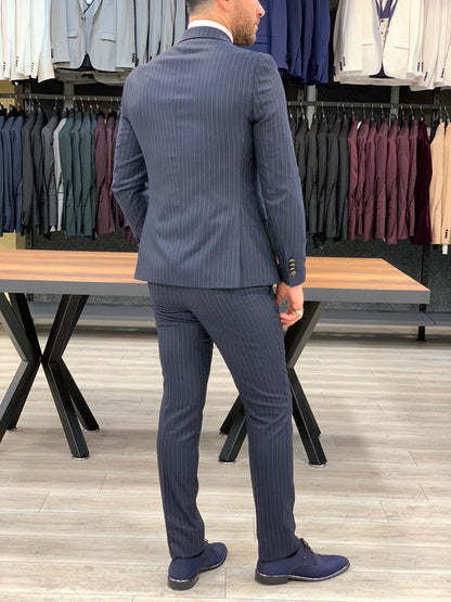 Austin Navy Blue Double Breasted Pinstripe Suit