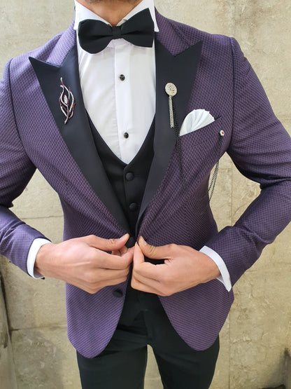 VillaNova Purple Slim Fit Patterned Tuxedo