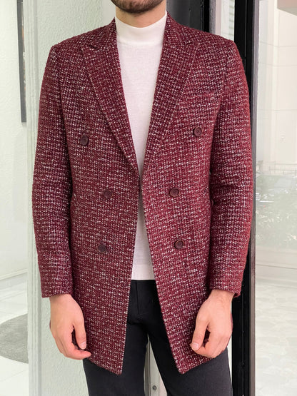 Davis Claret Red Patterned Wool Coat