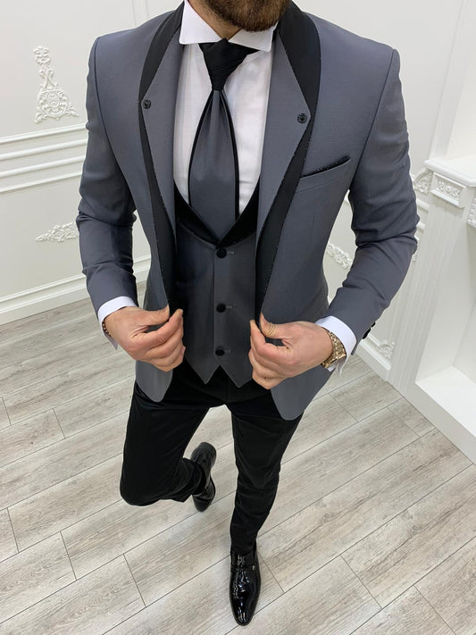 Austin Gray Slim Fit Shawl Lapel Groom Suit