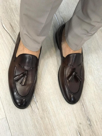 Tassel Leather Dark Brown Loafers