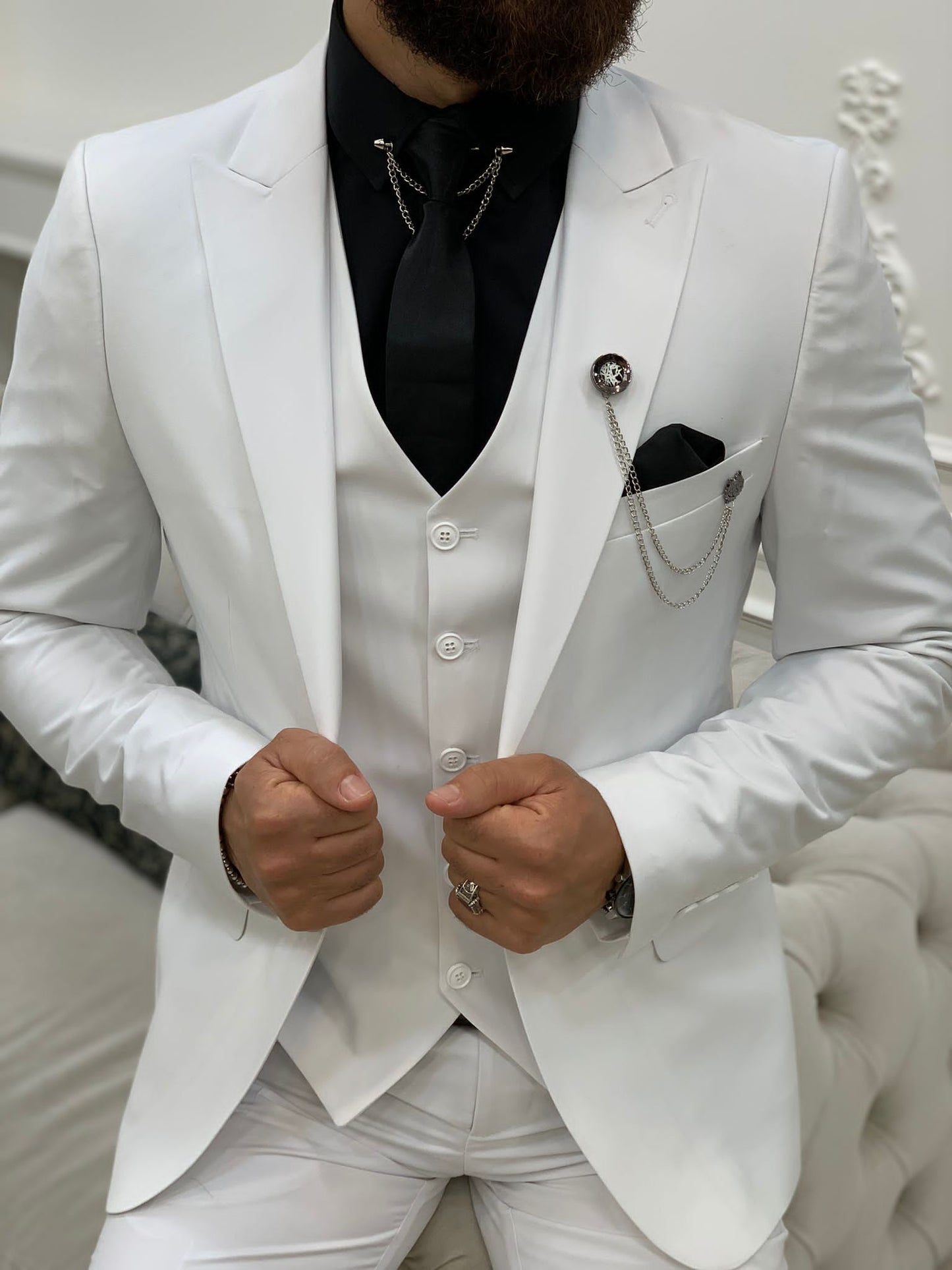 Wilson White Slim Fit Peak Lapel Suit