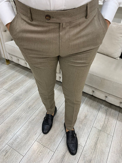 Coffee Italian Style Slim Fit Trousers