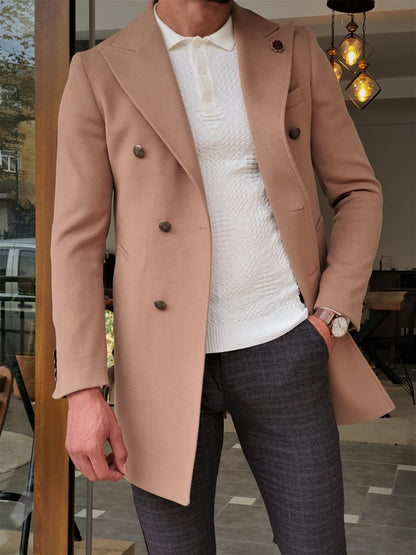 Henderson Beige Slim Fit Wool Long Coat
