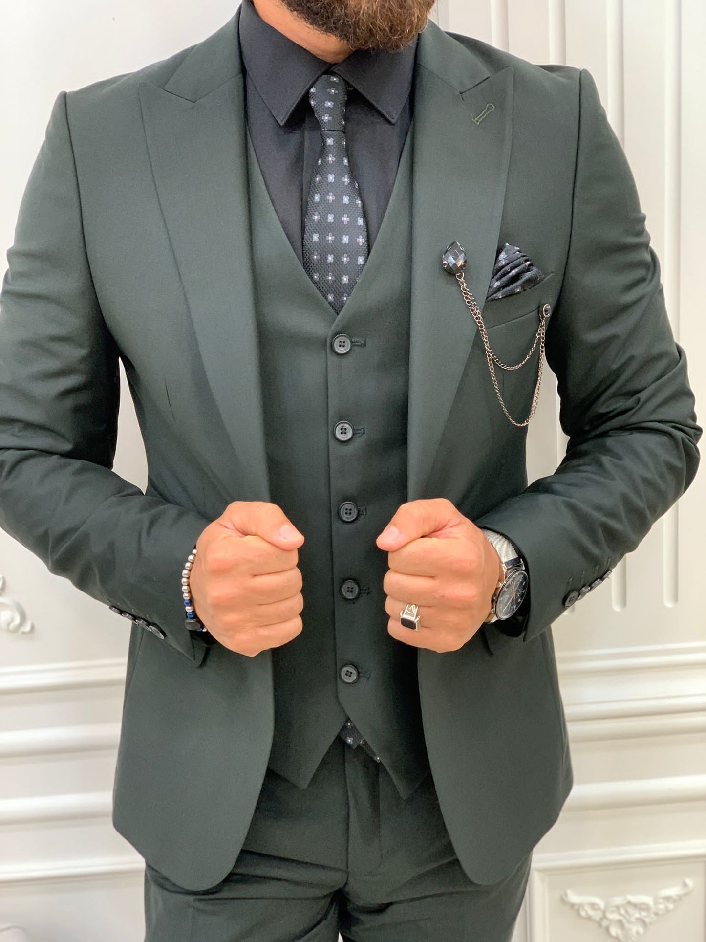 Eros Green Slim Fit Peak Lapel Suit