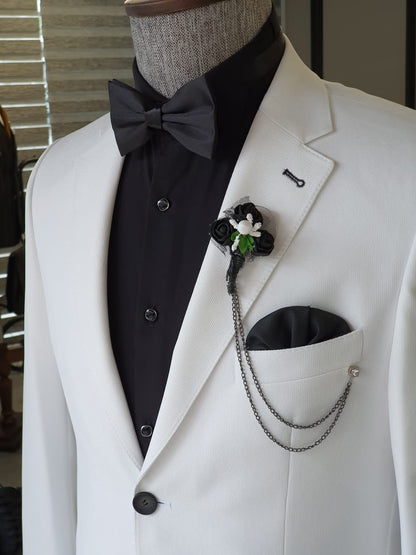 Berton White Slim Fit Notch Lapel Cotton Suit