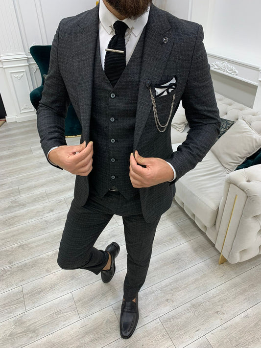 Viena Black Slim Fit Peak Lapel Suit