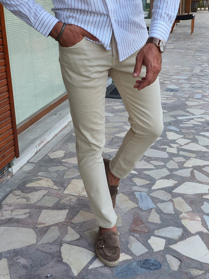 Mantova Beige Slim Fit Jeans – BRABION