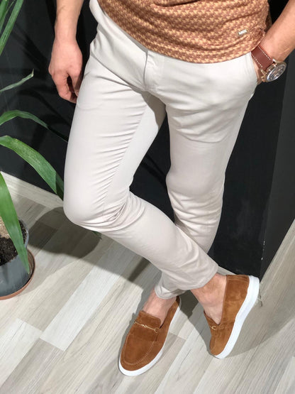 Beggi Slim-Fit Cotton Pants in Stone