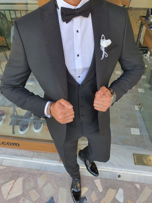 Richmond Black Slim Fit Peak Lapel Tuxedo