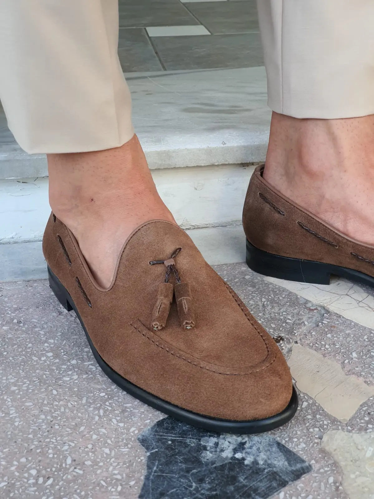 mens brown suede dress shoes Brown Suede Tassel Loafers for Men 41