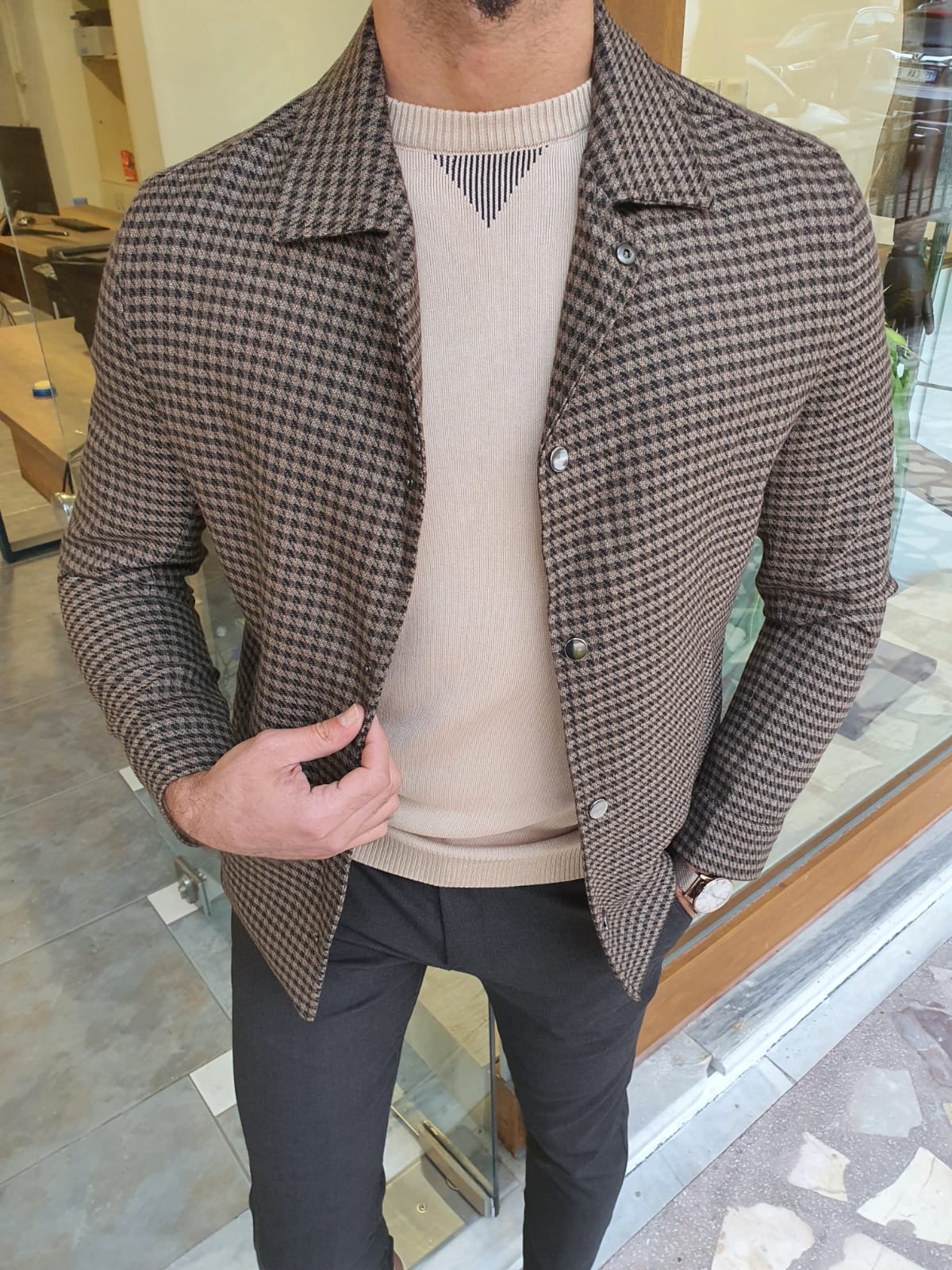 Eros Brown Slim Fit Plaid Jacket – BRABION