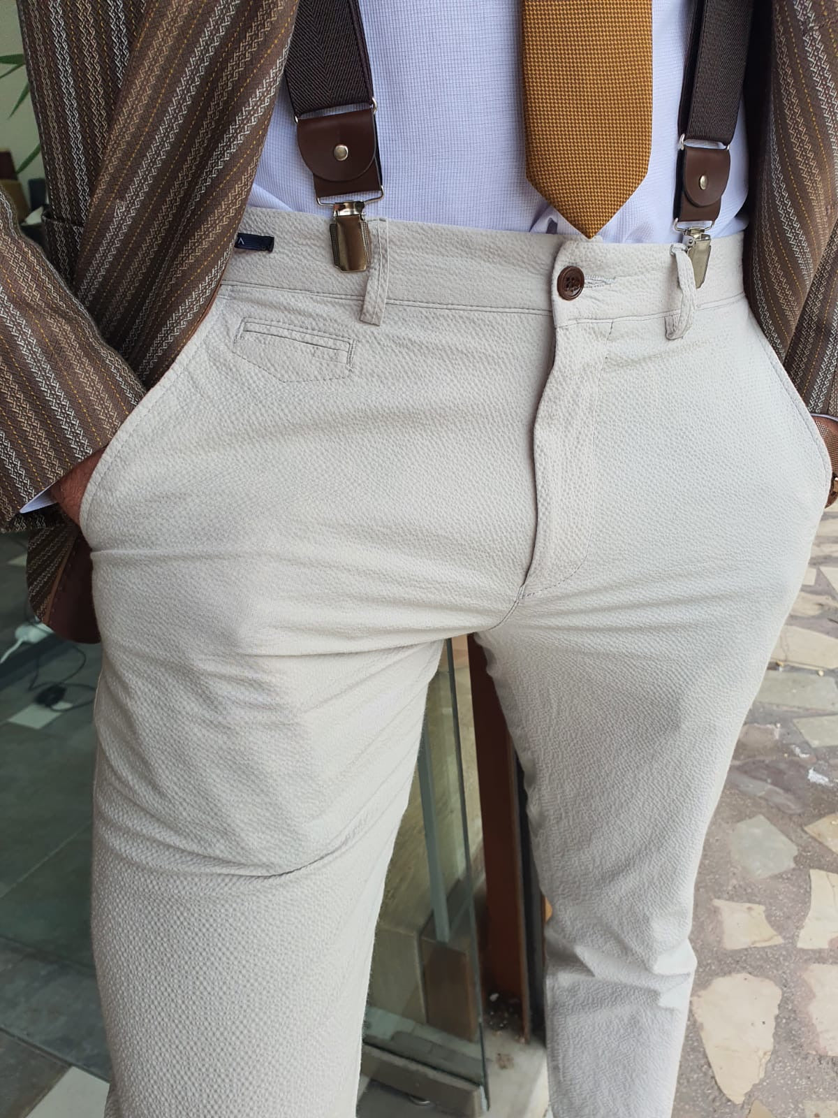 Bristol Beige Slim Fit Cotton Pants