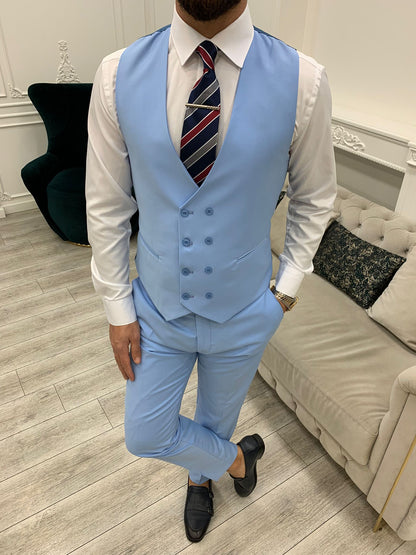 Amato Sky Blue Slim Fit Peak Lapel Suit