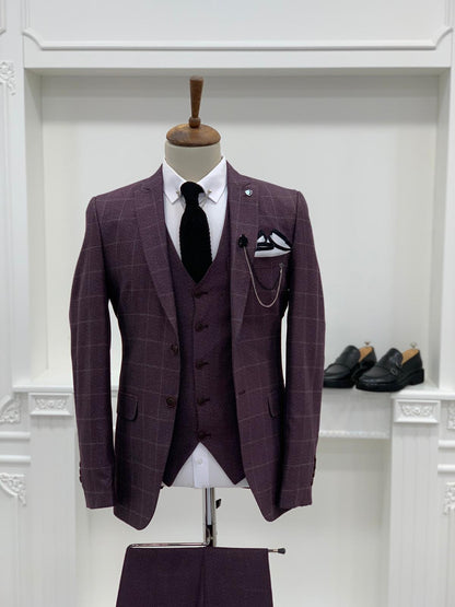 Austin Burgundy Slim Fit Plaid Suit