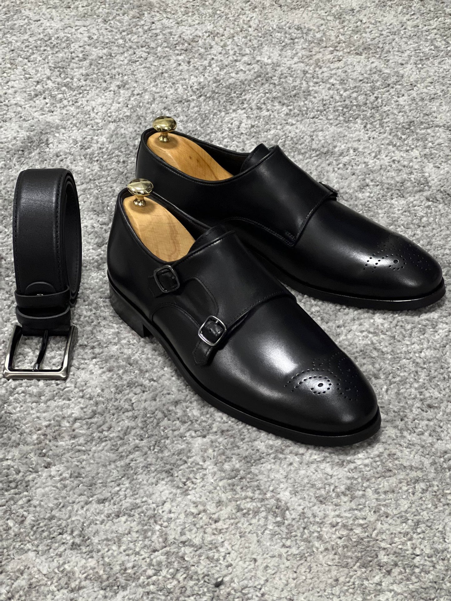 Lenzi Special Edition Neolite Sole Double Monk Stap Black Shoes