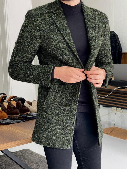 Melbourne Khaki Slim Fit Wool Long Coat
