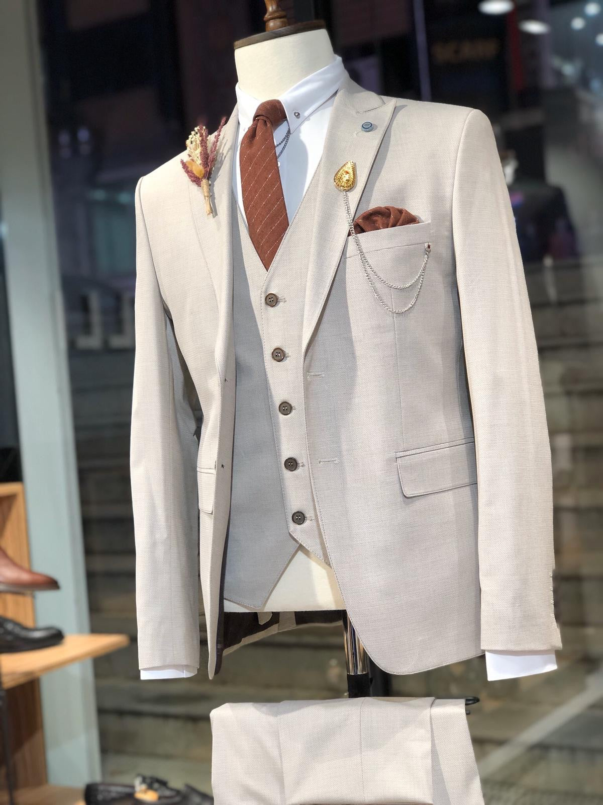 Olympia Beige Slim Fit Suit