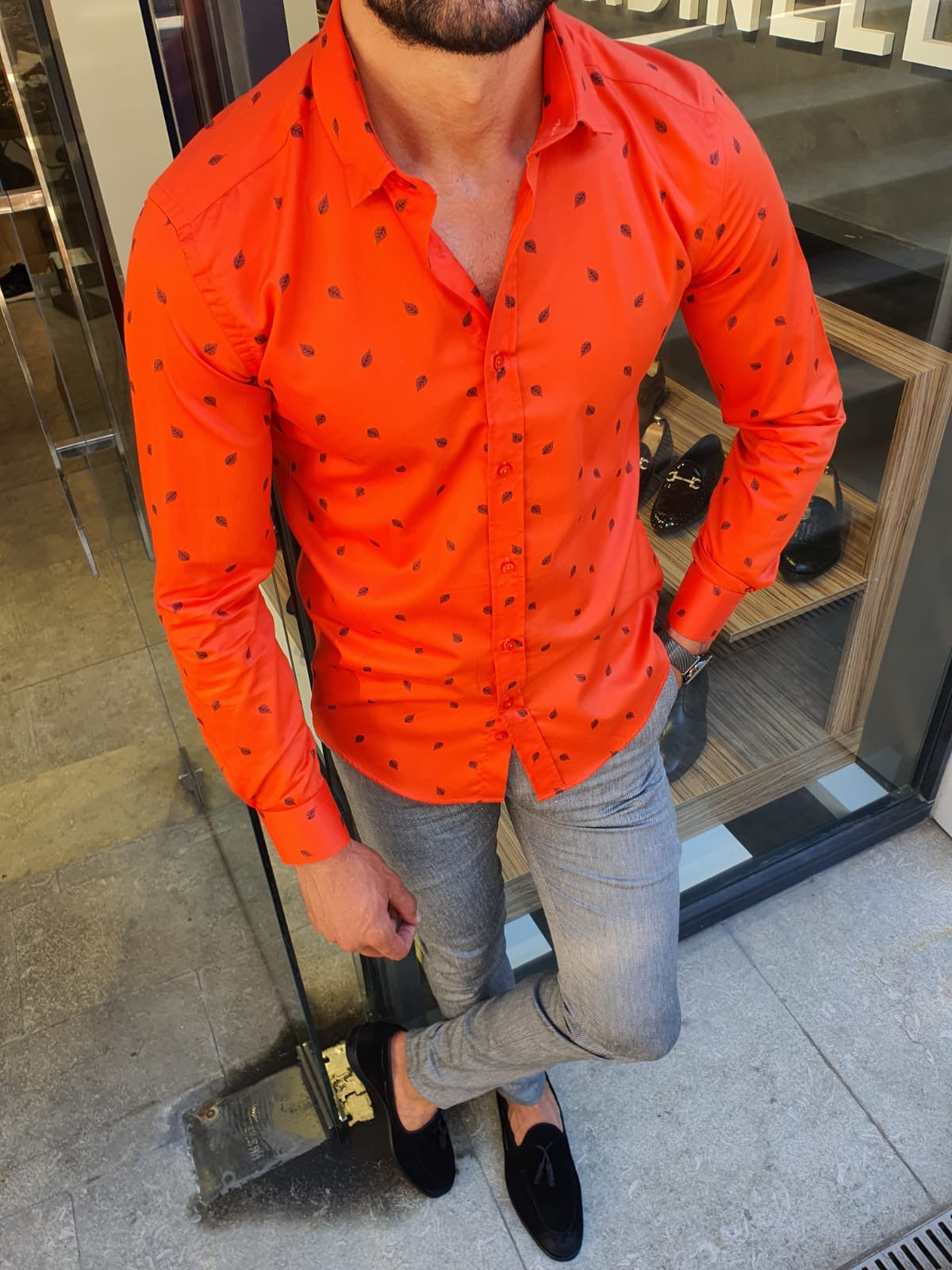 Henderson Orange Slim Fit Floral Shirt