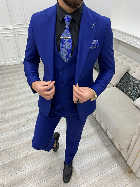 Amato Royal Blue Slim Fit Peak Lapel Suit
