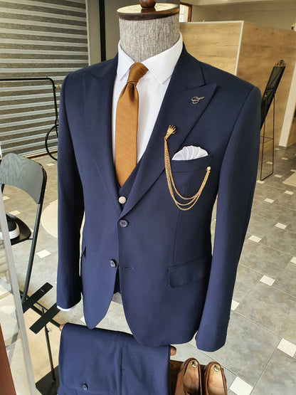 Boston Navy Blue Slim Fit Cotton Suit