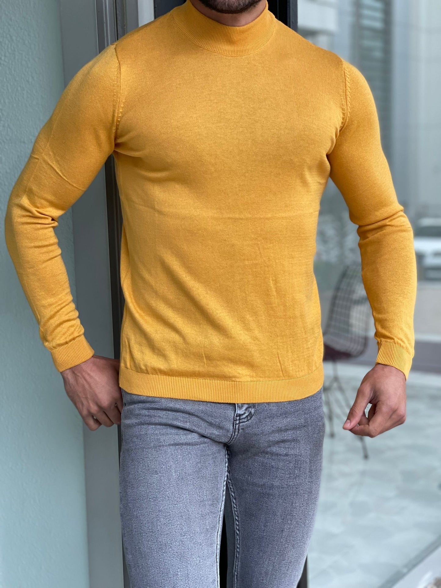 Capel Yellow Slim Fit Mock Turtleneck Sweater